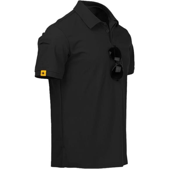 Men's Black Polo‎ Shirt Short Sleeve Sports Tactical T-Shirt Athletic Golf Polos - Picture 1 of 4